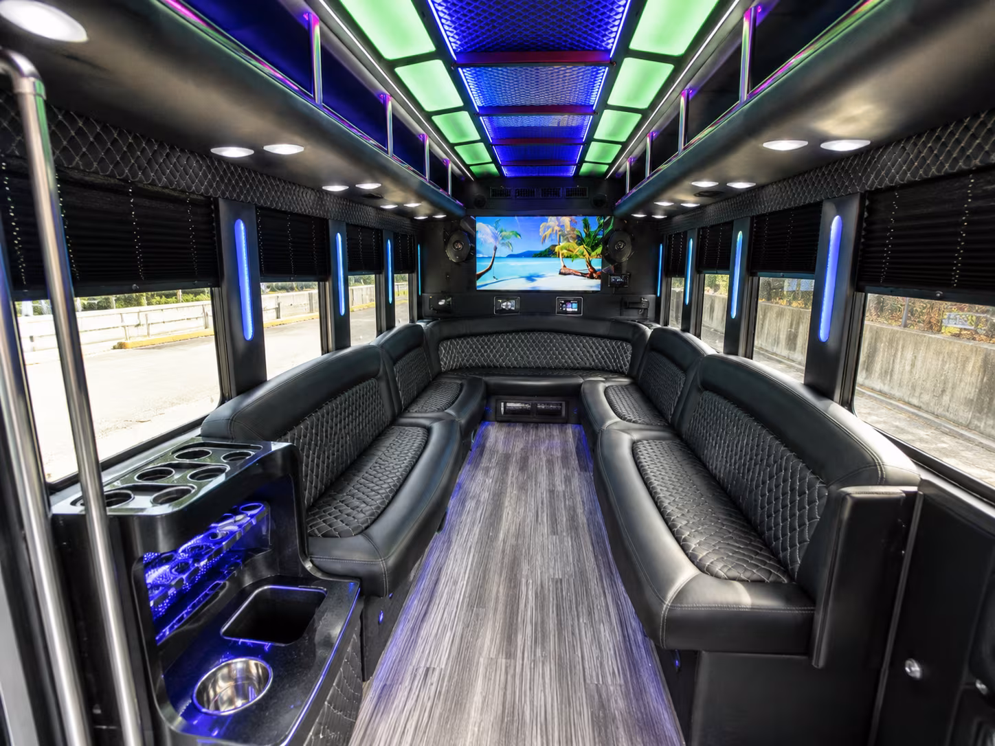 surprise 18 passenger party bus inside